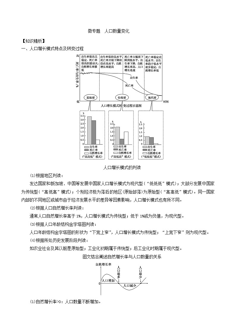 2019届 二轮复习微专题6.1 人口数量的变化 学案 (全国通用) Word版含解析01