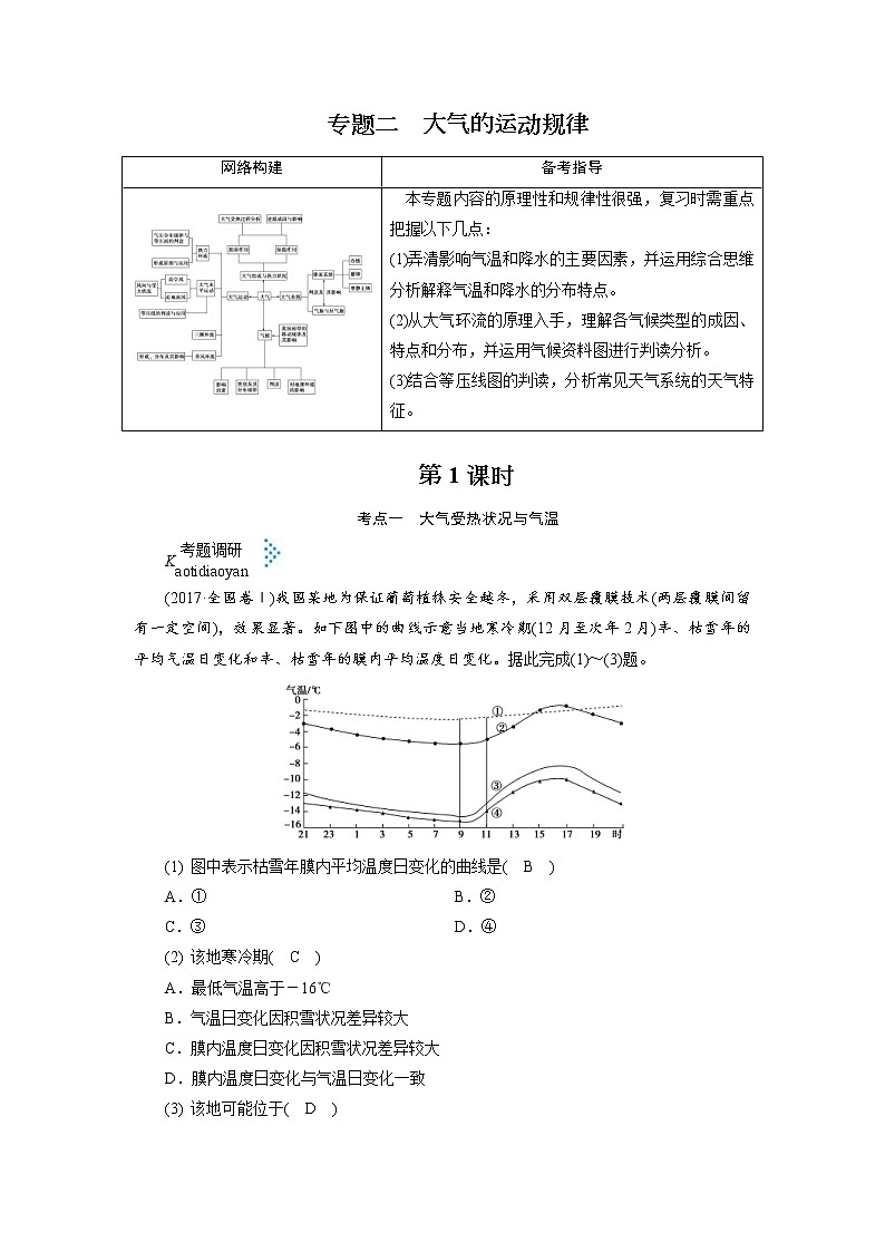2019届 二轮复习 :专题二 大气的运动规律 学案(全国通用) Word版含答案01