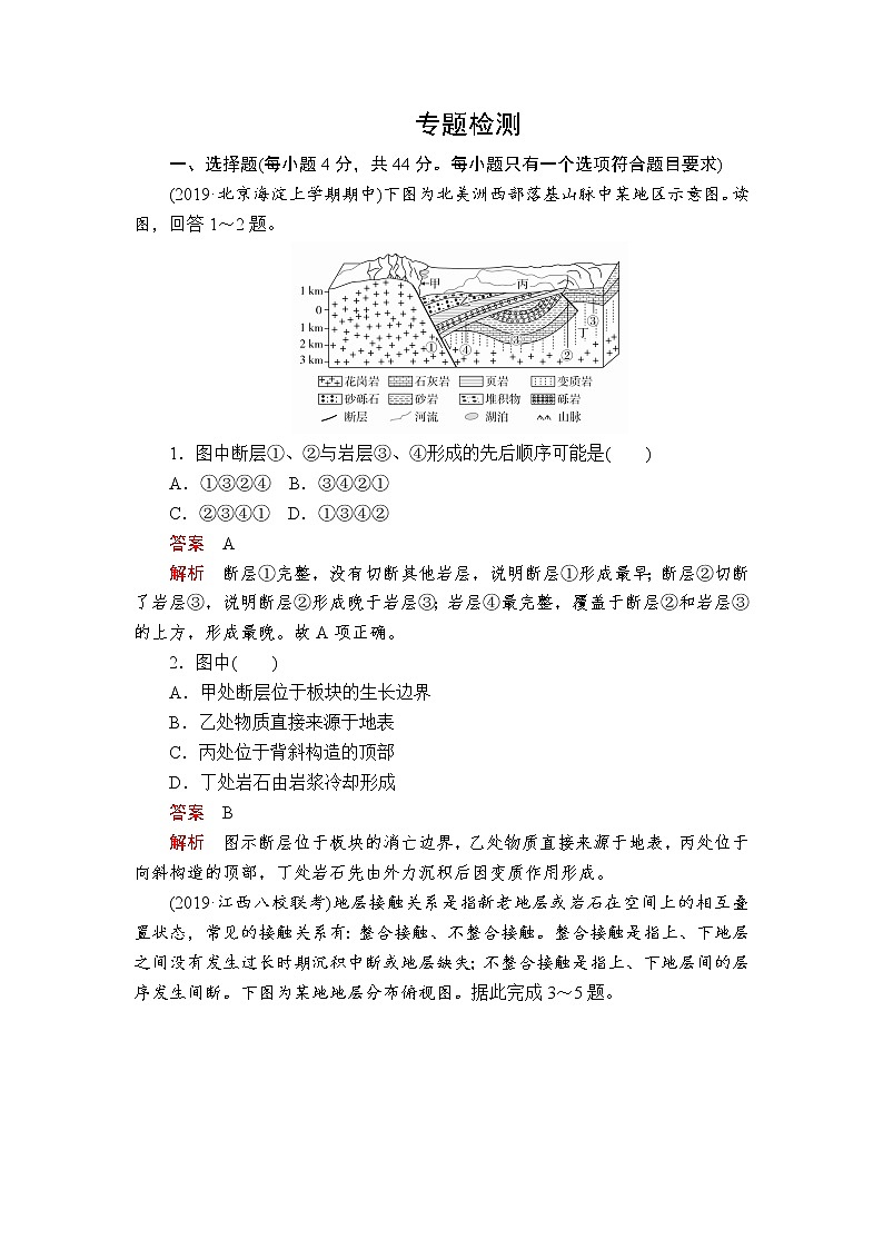 2020屆《提分教程》高考地理二輪復(fù)習(xí)：專題四　地殼運動規(guī)律專題檢測第1頁