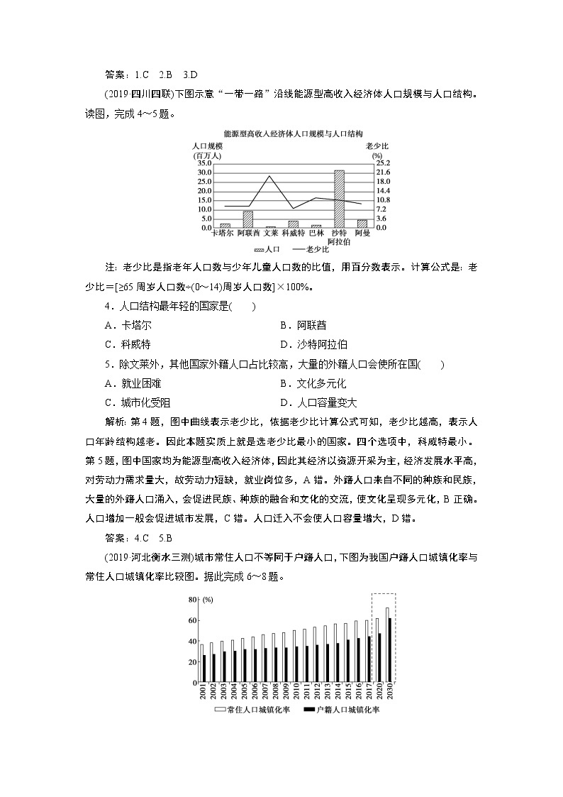 2020届二轮  专题六　人口与城市  专题练02