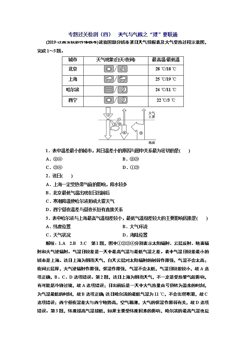 2020高考地理二轮专题检测:专题过关检测(四) 天气与气候之“理”要联通第1页