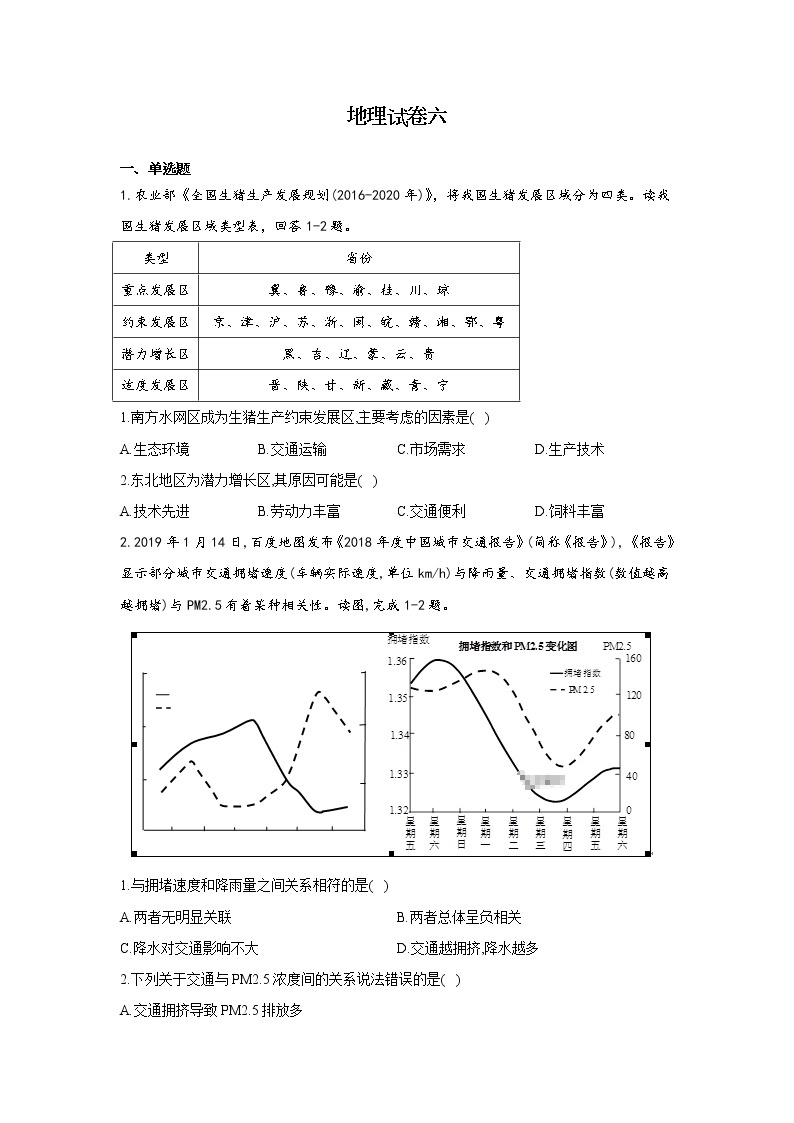 黑龙江省安达七中2020届高三上学期寒假考试（6）地理试卷01