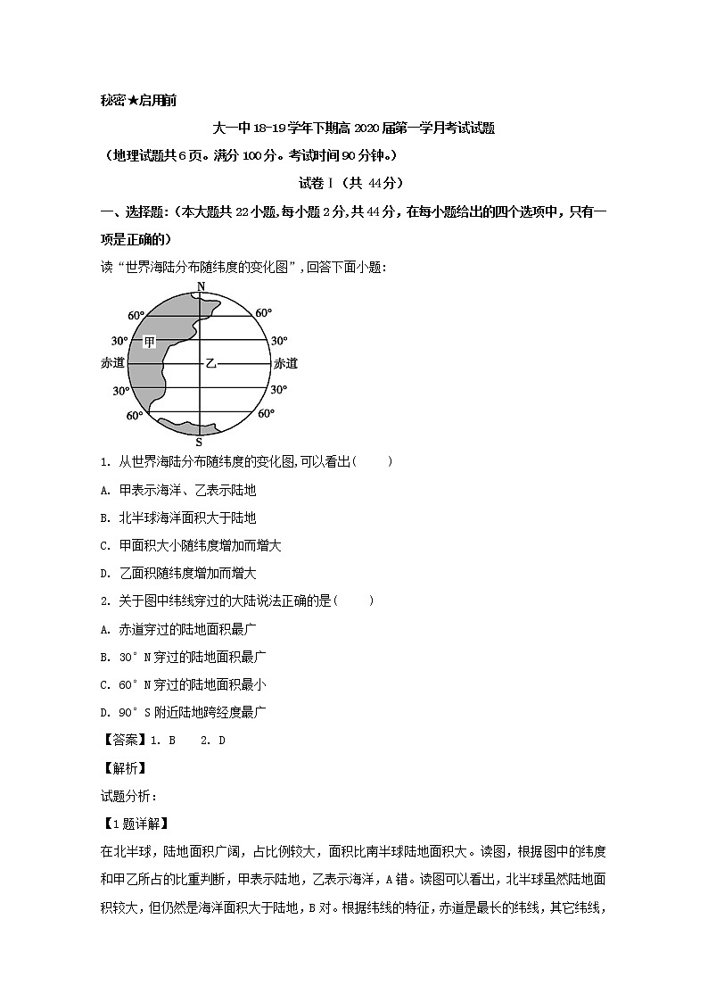 2018-2019学年重庆大学城第一中学校高二下学期第一次月考地理试题 解析版第1页