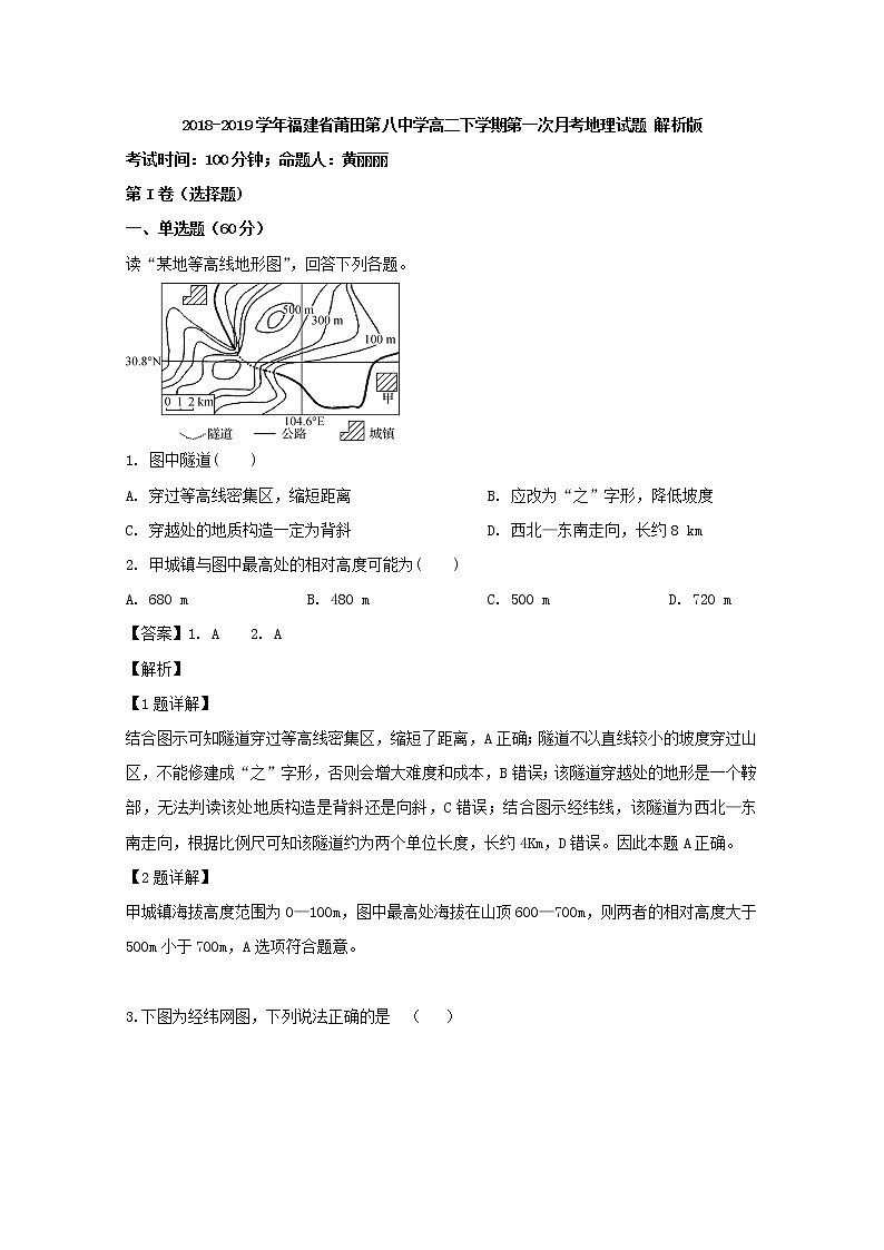 2018-2019学年福建省莆田第八中学高二下学期第一次月考地理试题 解析版01