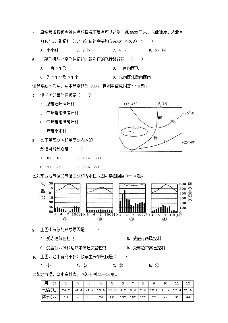 2018-2019学年浙江省台州市书生中学高二上学期第一次月考地理试题 Word版02