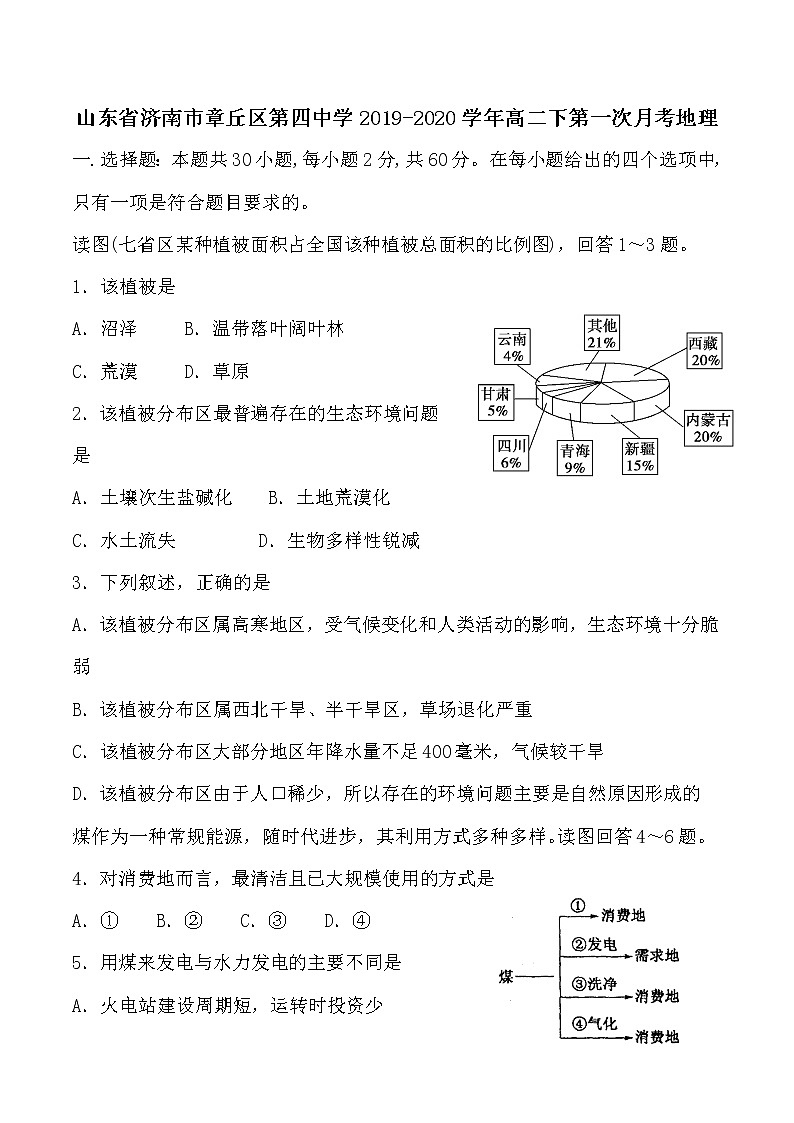 2019-2020学年山东省济南市章丘区第四中学高二下第一次月考地理试题(2020.3.5网上考试) Word版第1页