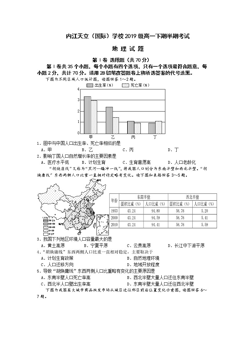 四川省内江天立(国际)学校2019-2020学年高一下学期半期考试地理试题01