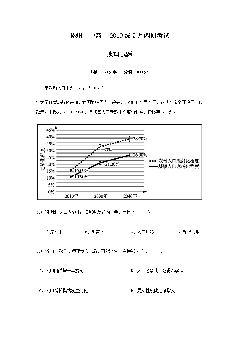 河南省林州市第一中学2019-2020学年高一下学期2月月考地理试题01