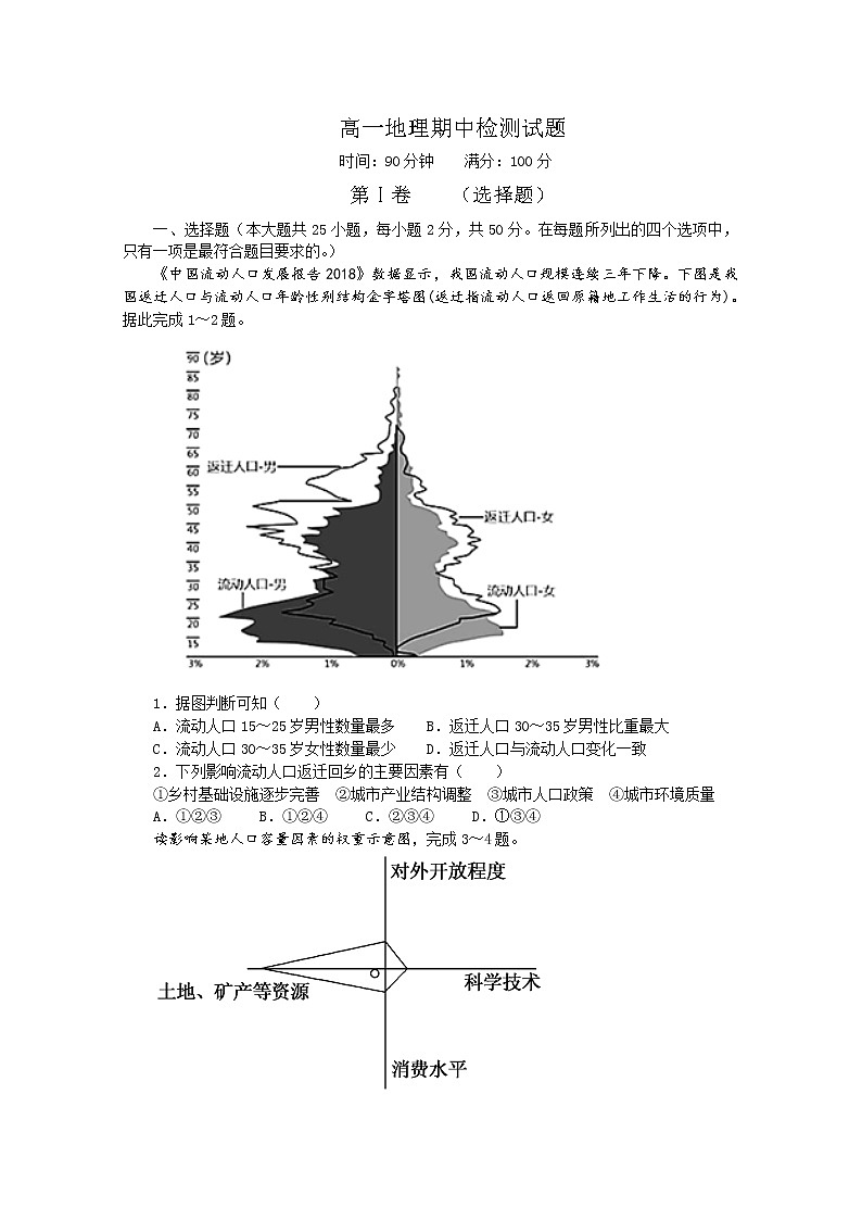 山东省安丘市实验中学2019-2020学年高一下学期期中考试地理试题01