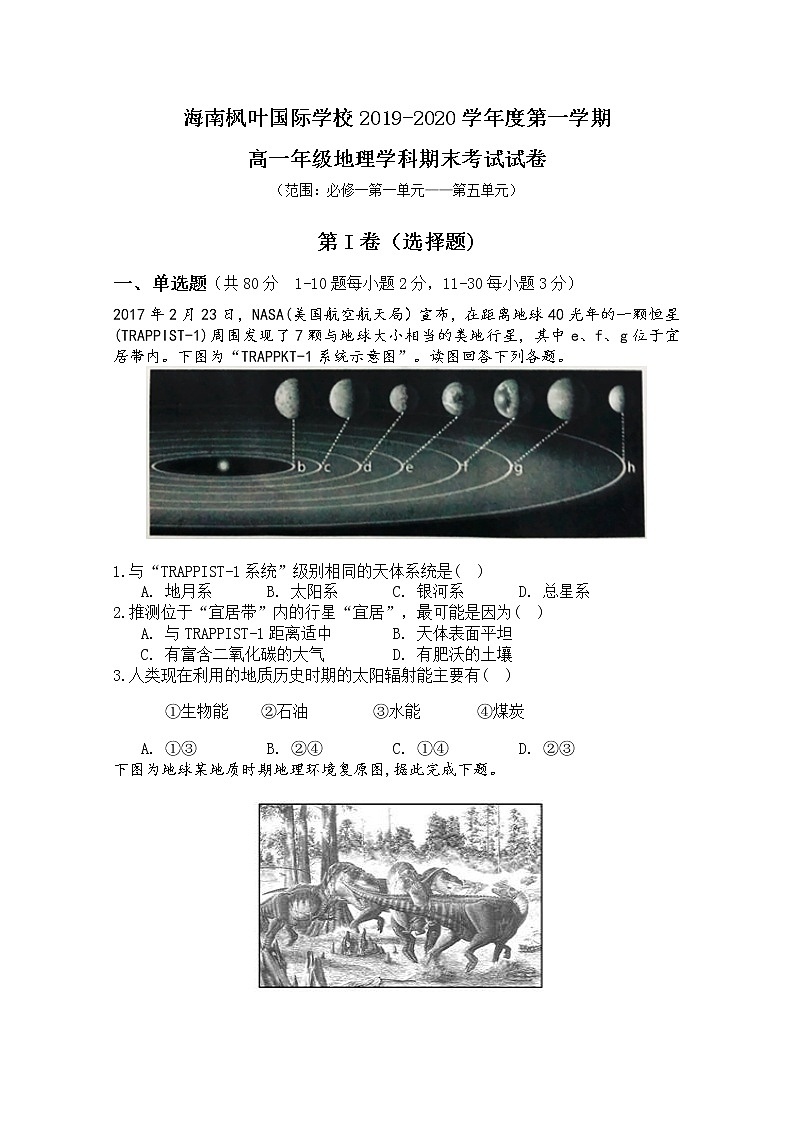海南省海南枫叶国际学校2019-2020学年高一上学期期末考试地理试题01