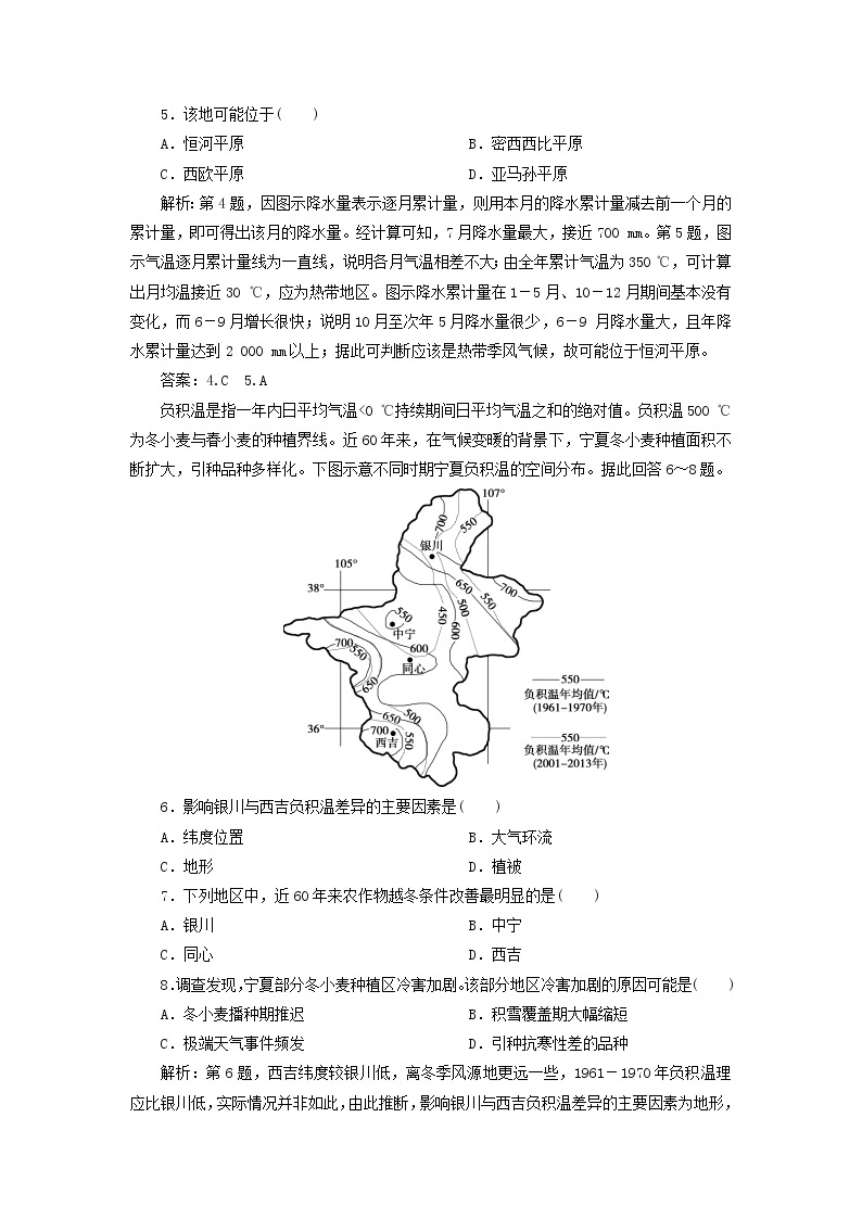 2021高考地理一轮复习第二章自然环境中的物质运动和能量交换第10讲气候类型达标检测（含解析）湘教版02