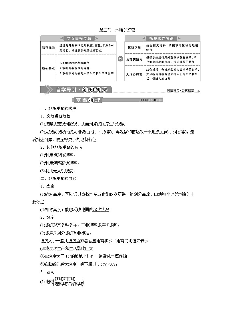 (新)人教版高中地理必修第一册教学讲义:4.2 地貌的观察01