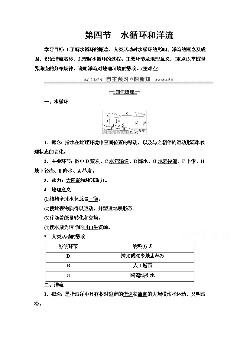 地理湘教版必修1教师用书:第2章第4节 水循环和洋流01