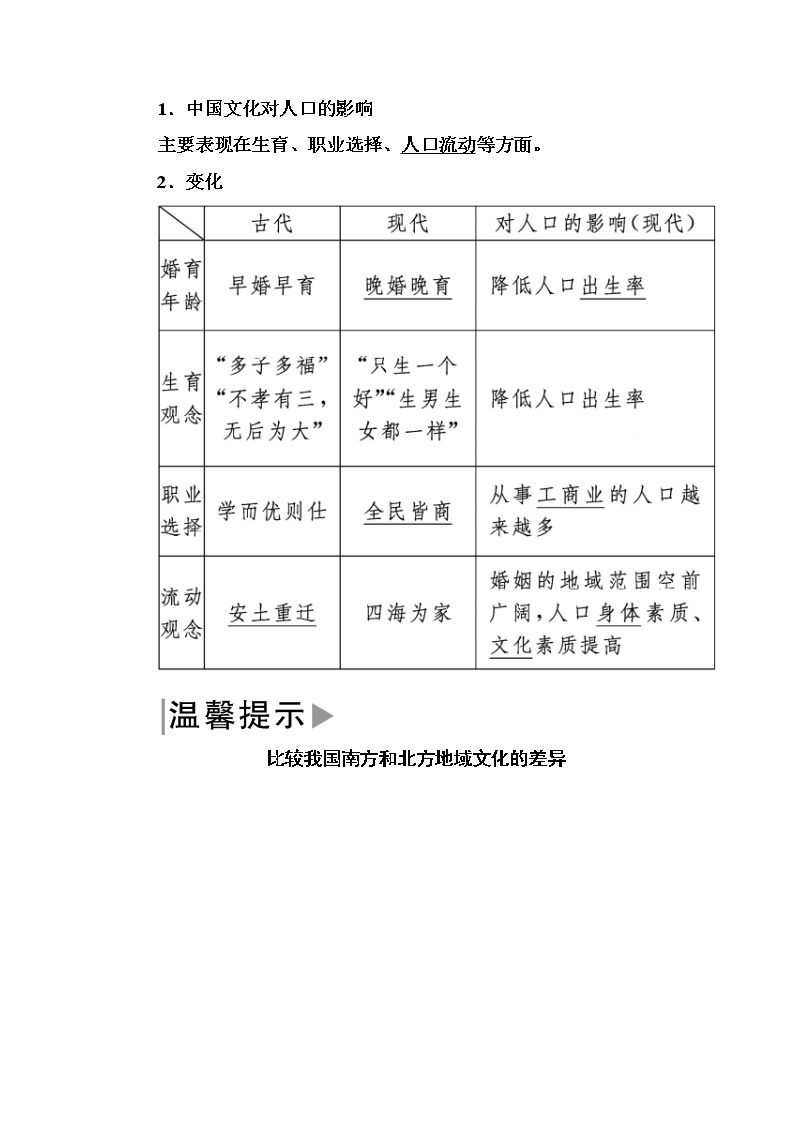 2019—2020学年度湘教版高中地理必修二教师用书：1-4第四节地域文化与人口03