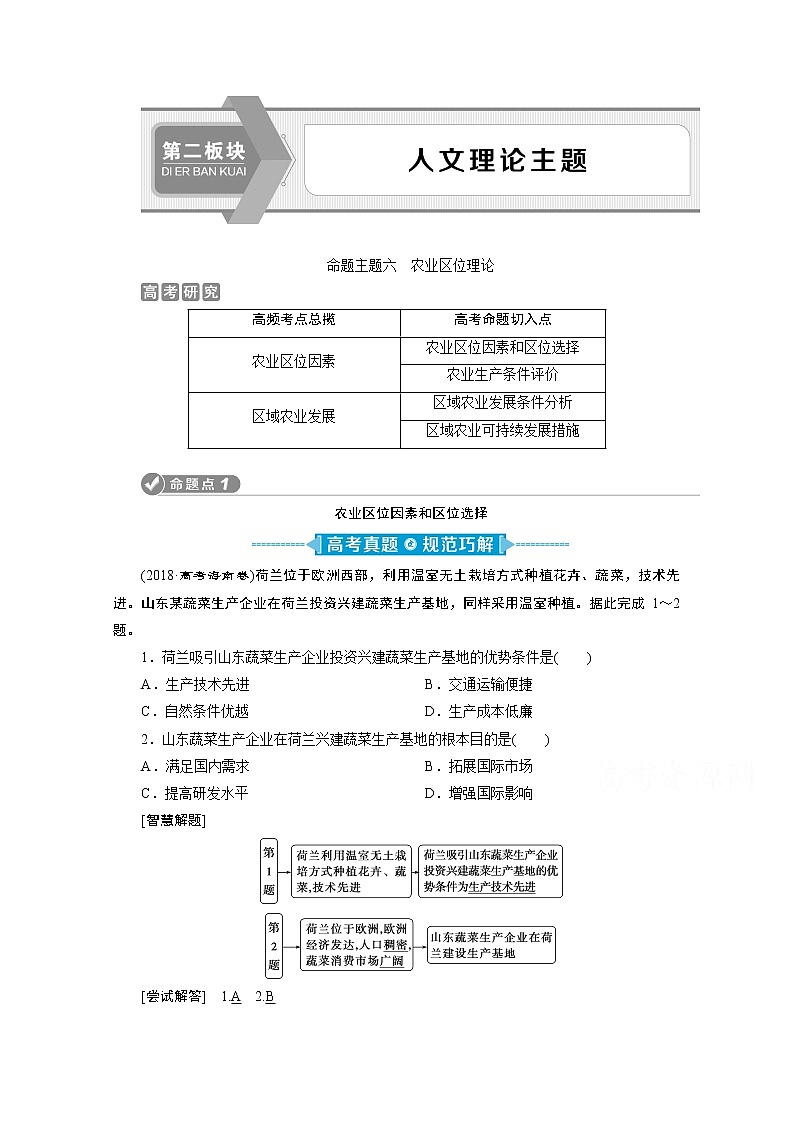 2020新课标高考地理二轮讲义:命题主题六 农业区位理论01