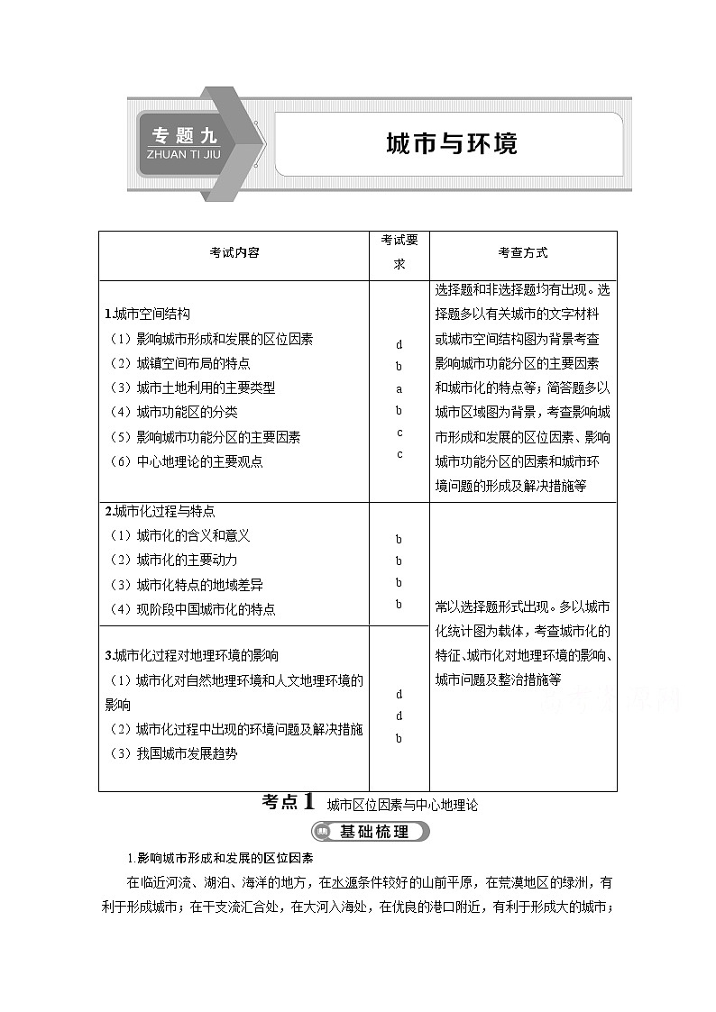 2020浙江高考地理二轮讲义:专题九 城市与环境01