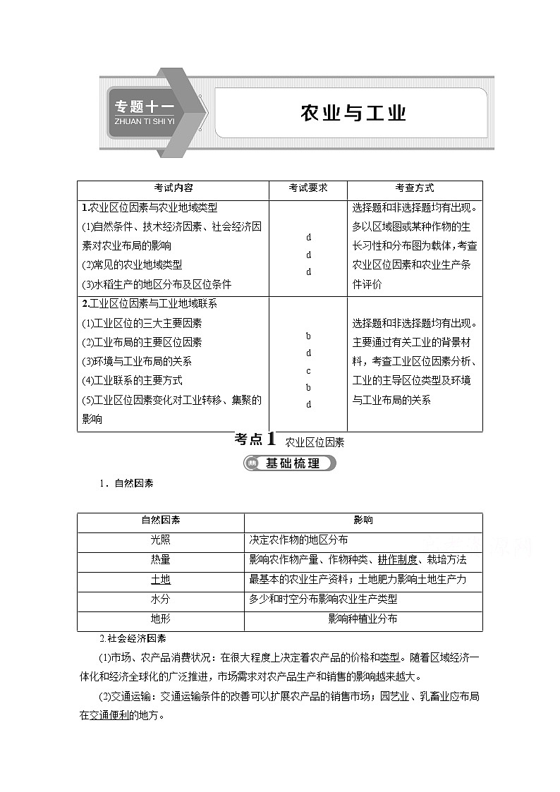 2020浙江高考地理二轮讲义:专题十一 农业与工业01