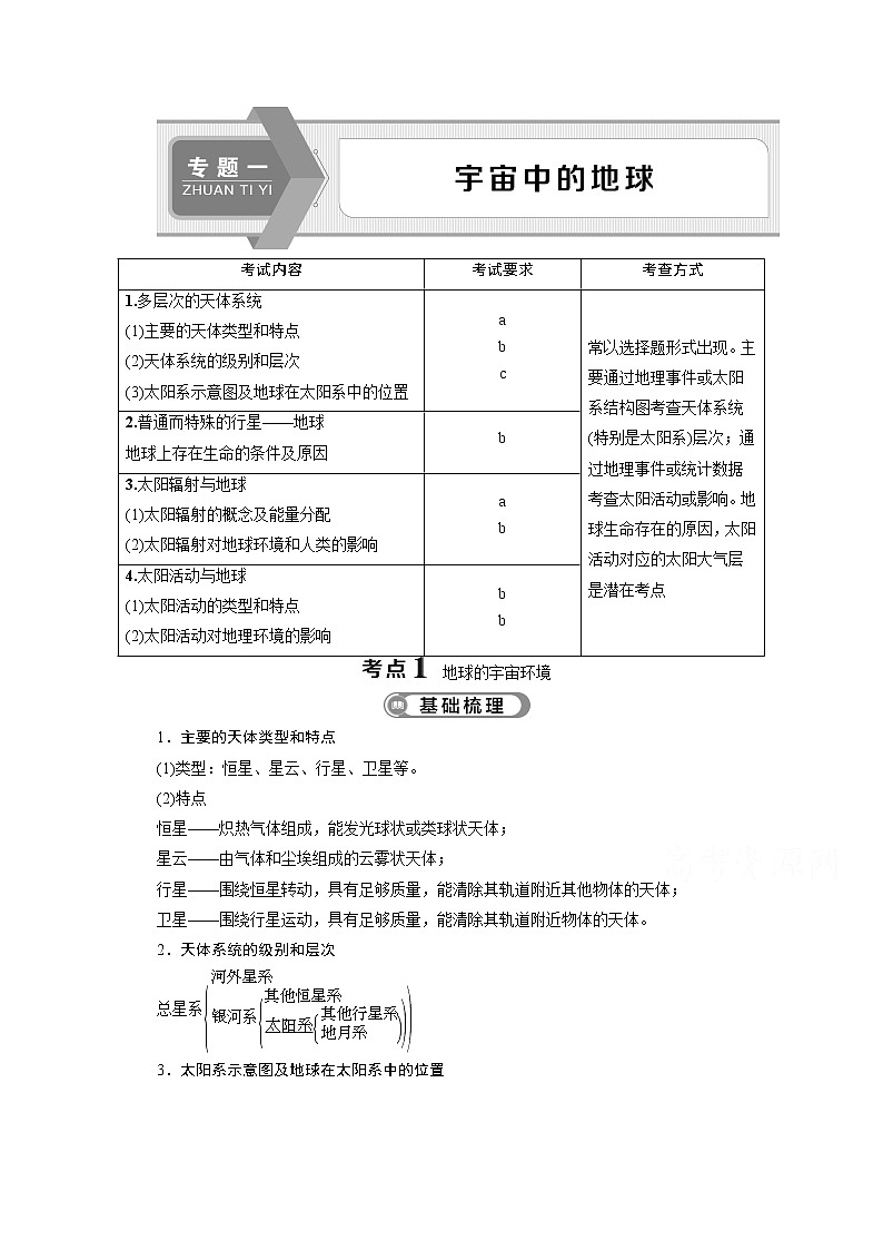 2020浙江高考地理二轮讲义:专题一 宇宙中的地球01