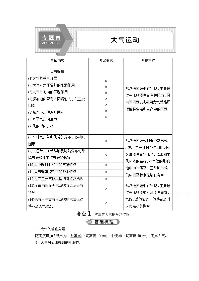 2020浙江高考地理二轮讲义:专题四 大气运动01