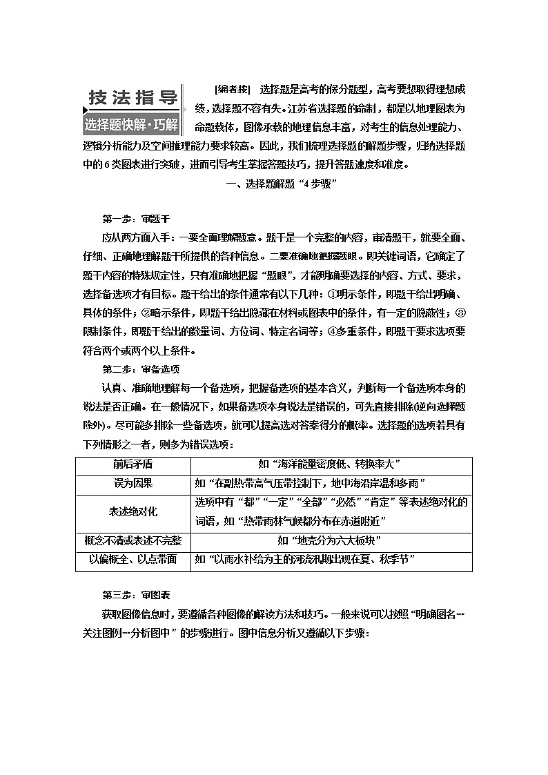 2019版二轮复习地理江苏专版讲义:第一部分技法指导选择题快解巧解第1页