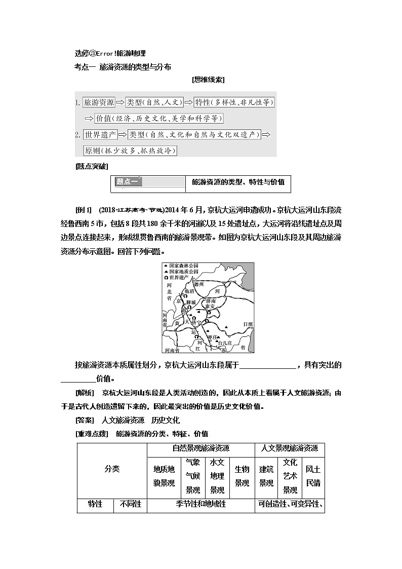 2019版二轮复习地理江苏专版讲义:第三部分选修③旅游地理第1页