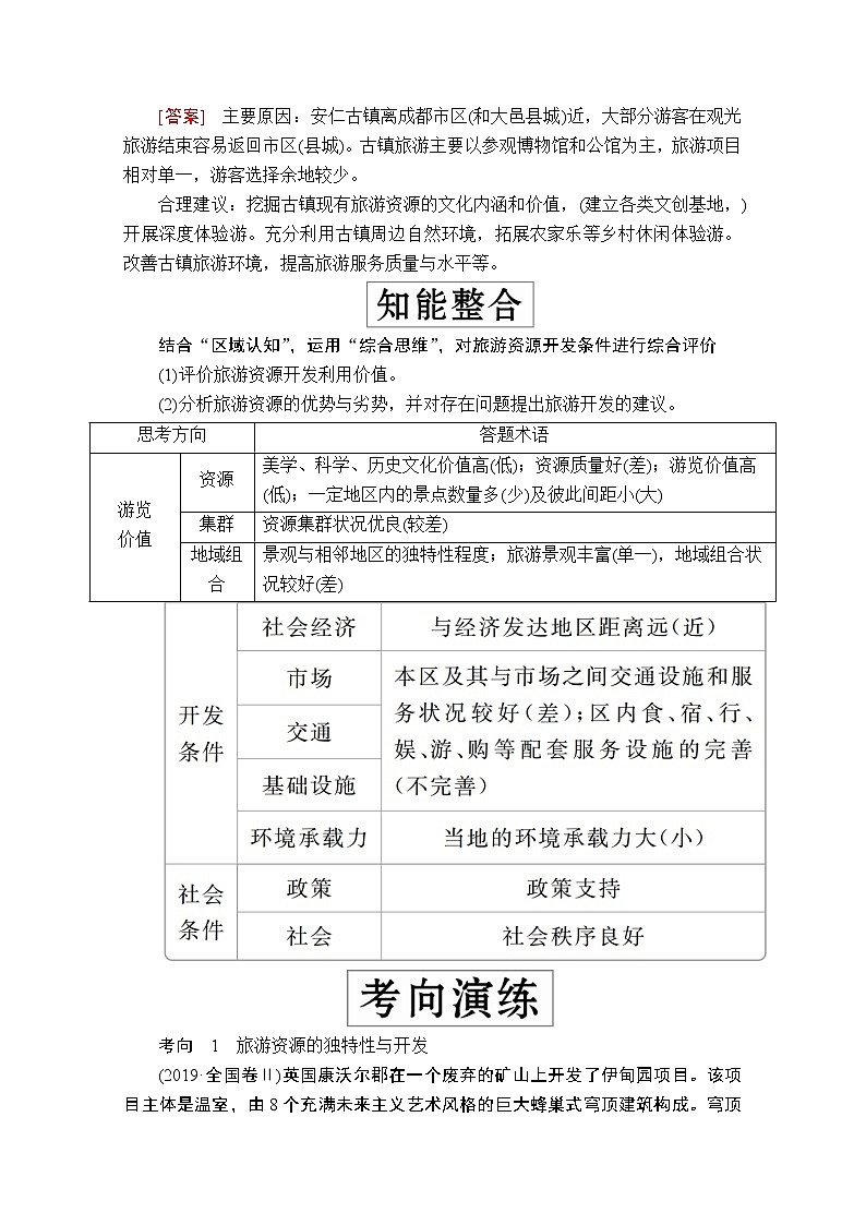 2020级届高考地理大二轮专题复习冲刺地理(创新版)教师用书习题:专题十二旅游地理02