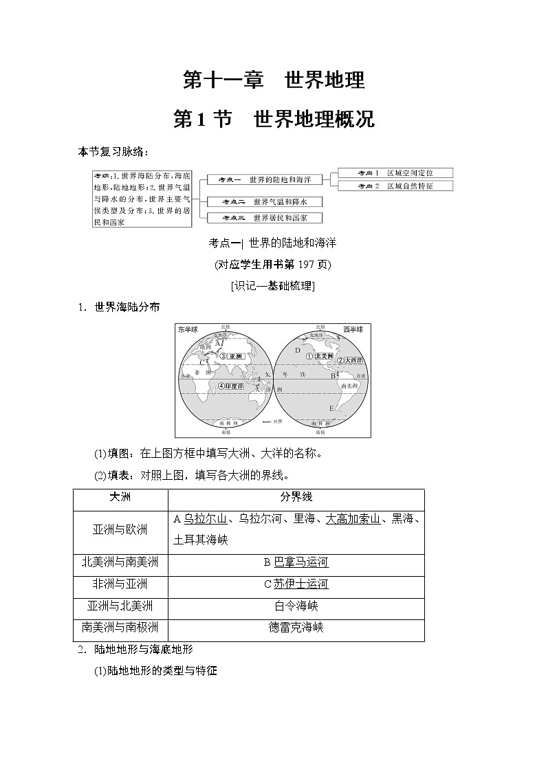 2019届《新动力高考突破》高三地理人教版一轮复习教师用书:第11章第1节世界地理概况01
