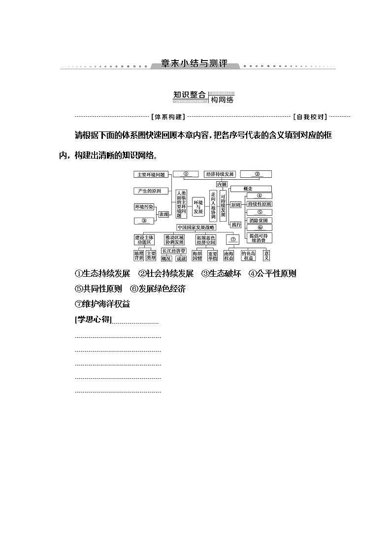(新教材)2019-2020学年人教版地理必修第二册教师用书:第5章环境与发展章末小结与测评第1页