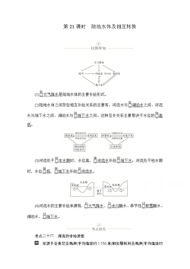 2021届高考地理一轮创新教学案:第七讲第21课时陆地水体及相互转换01