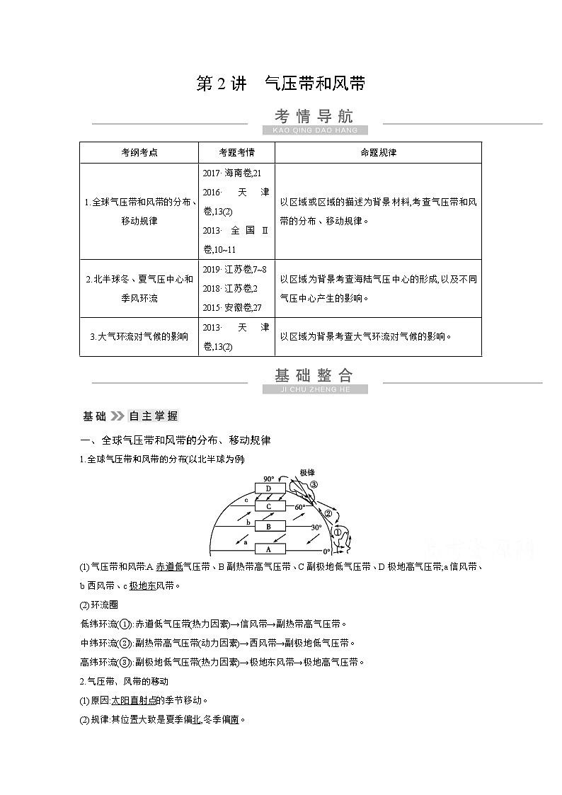 2021高考地理人教版一轮复习教师用书:第二章第2讲 气压带和风带第1页