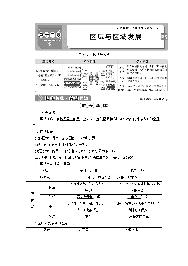 2021版新高考选考地理(人教版)一轮复习教师用书:第31讲 区域与区域发展01