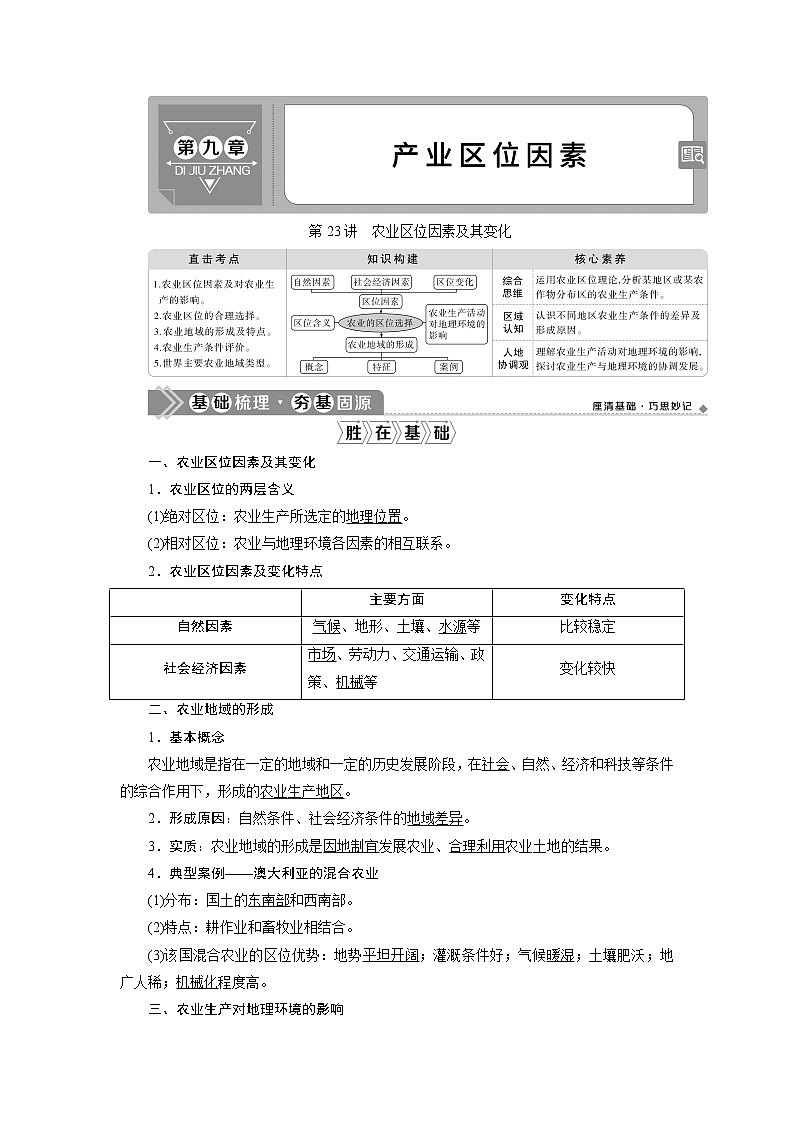 2021版新高考选考地理(人教版)一轮复习教师用书:第23讲 农业区位因素及其变化第1页