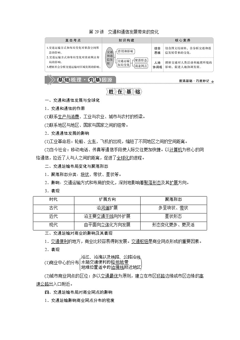2021版新高考地区选考地理(鲁教版)一轮复习教师用书:第29讲 交通和通信发展带来的变化第1页