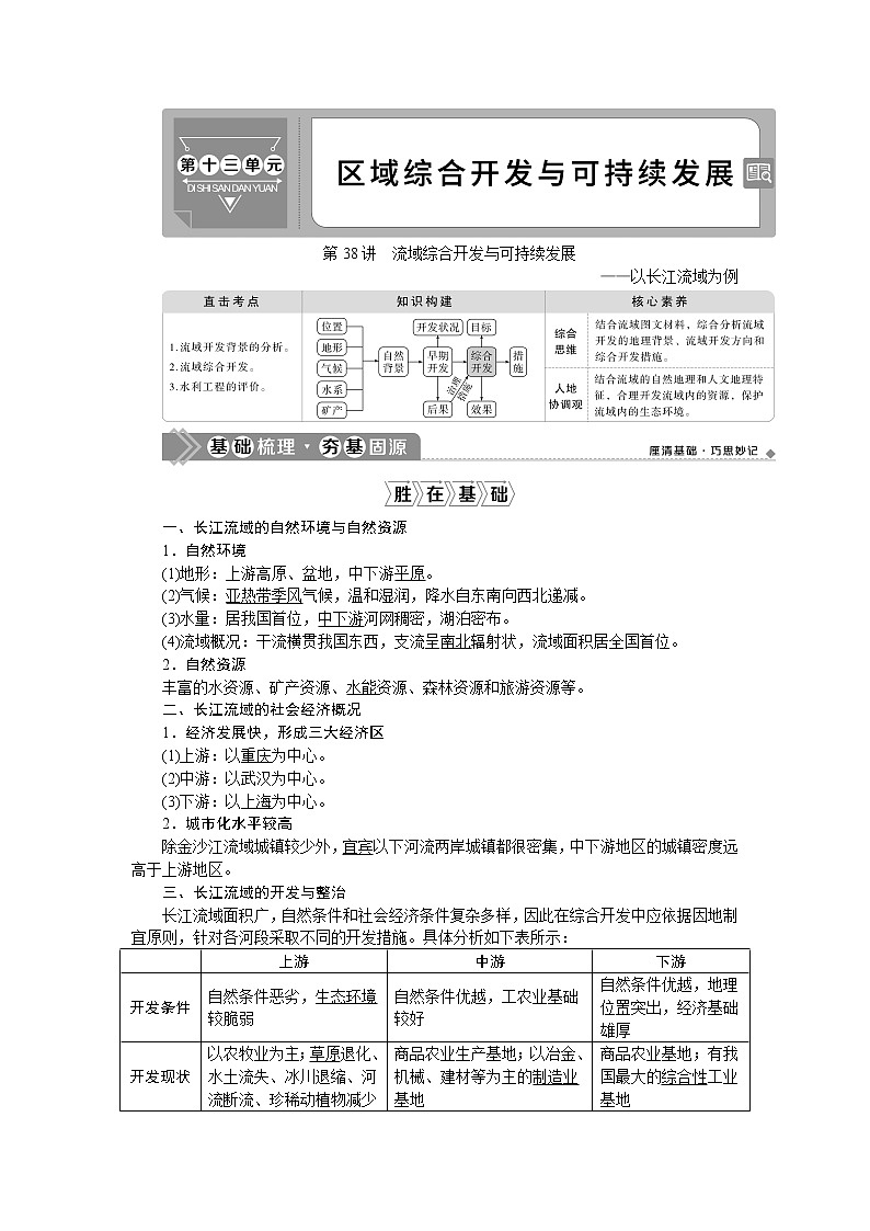 2021版新高考地区选考地理(鲁教版)一轮复习教师用书:第38讲 流域综合开发与可持续发展——以长江流域为例01