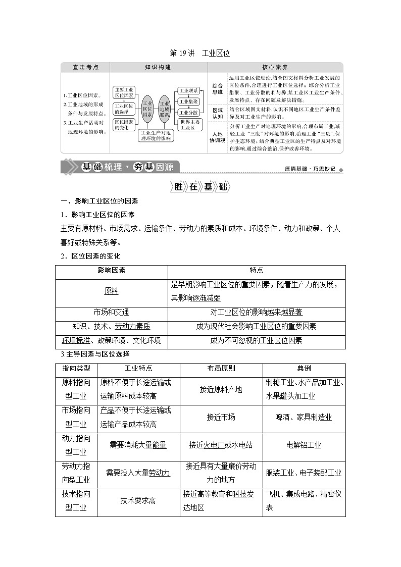 2021版高考地理(中图版)一轮复习教师用书:第19讲 工业区位01