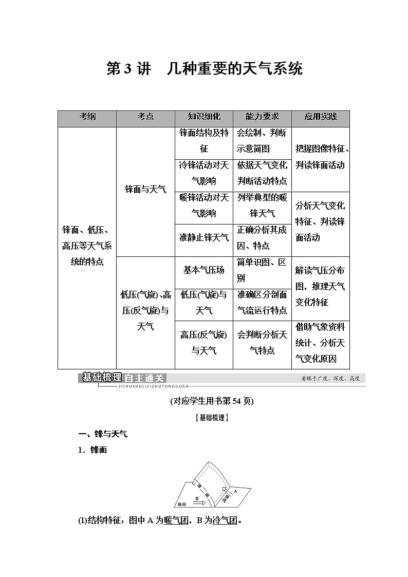 2021版高考地理(中图版)一轮复习学案:第1部分第2章第3讲 几种重要的天气系统01