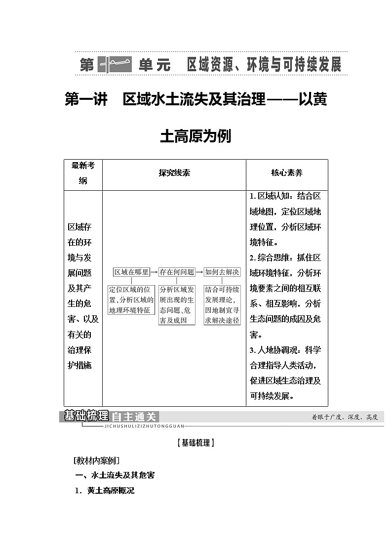 2021版鲁教版高考地理大一轮复习讲义:第3部分第11单元第1讲 区域水土流失及其治理——以黄土高原为例01
