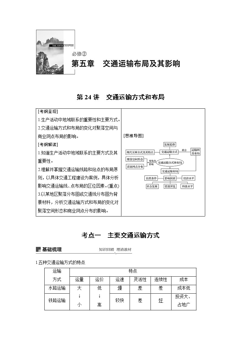 2020版地理新导学大一轮人教版讲义:必修② 第五章 交通运输布局及其影响第24讲01