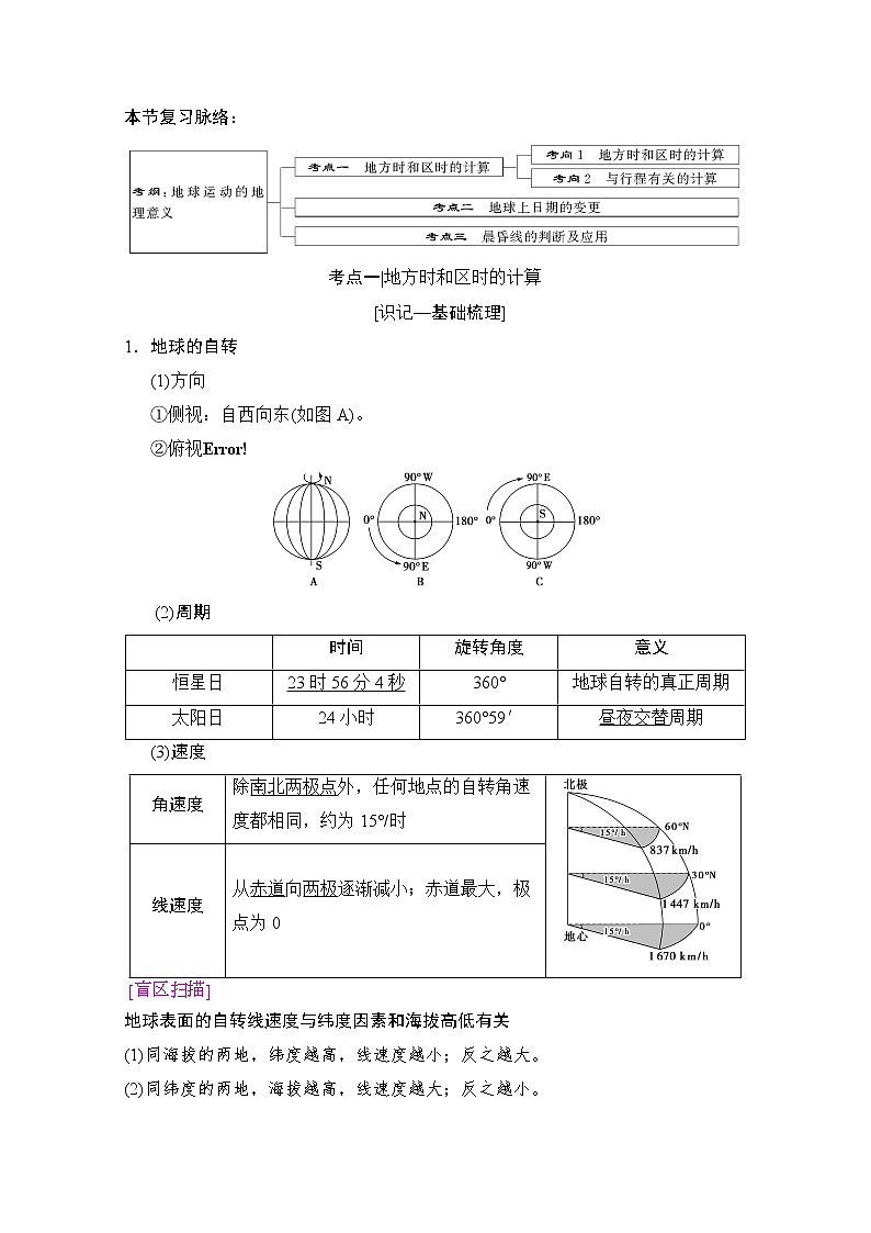 2019版《高三地理湘教版一轮复习系列优质讲练》讲练结合:第四讲地球的自转及其地理意义01