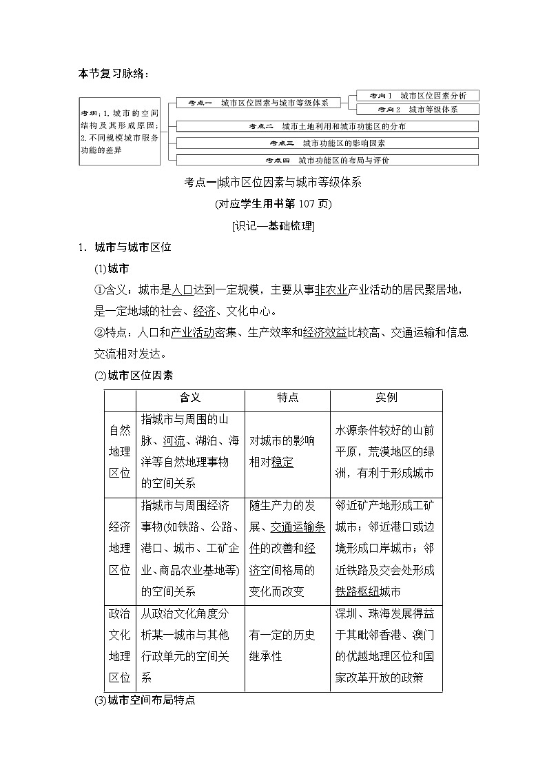 2019版《高三地理湘教版一轮复习系列优质讲练》讲练结合:第十八讲城市空间结构01