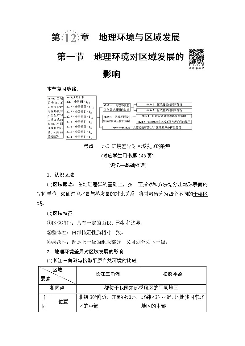 《新坐标》2019届高三地理人教版一轮复习学案:第12章第1节地理环境对区域发展的影响01