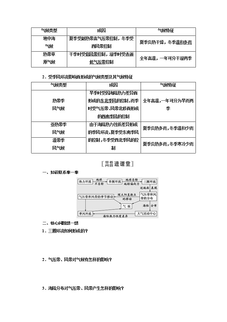 2020版一轮复习地理江苏专版学案:第一部分第二单元第四讲气压带与风带03