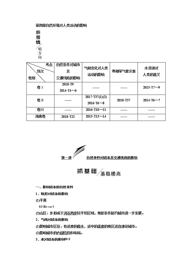 2020版高考一轮复习地理中图版学案:模块一第四章第一讲自然条件对城市及交通线路的影响01