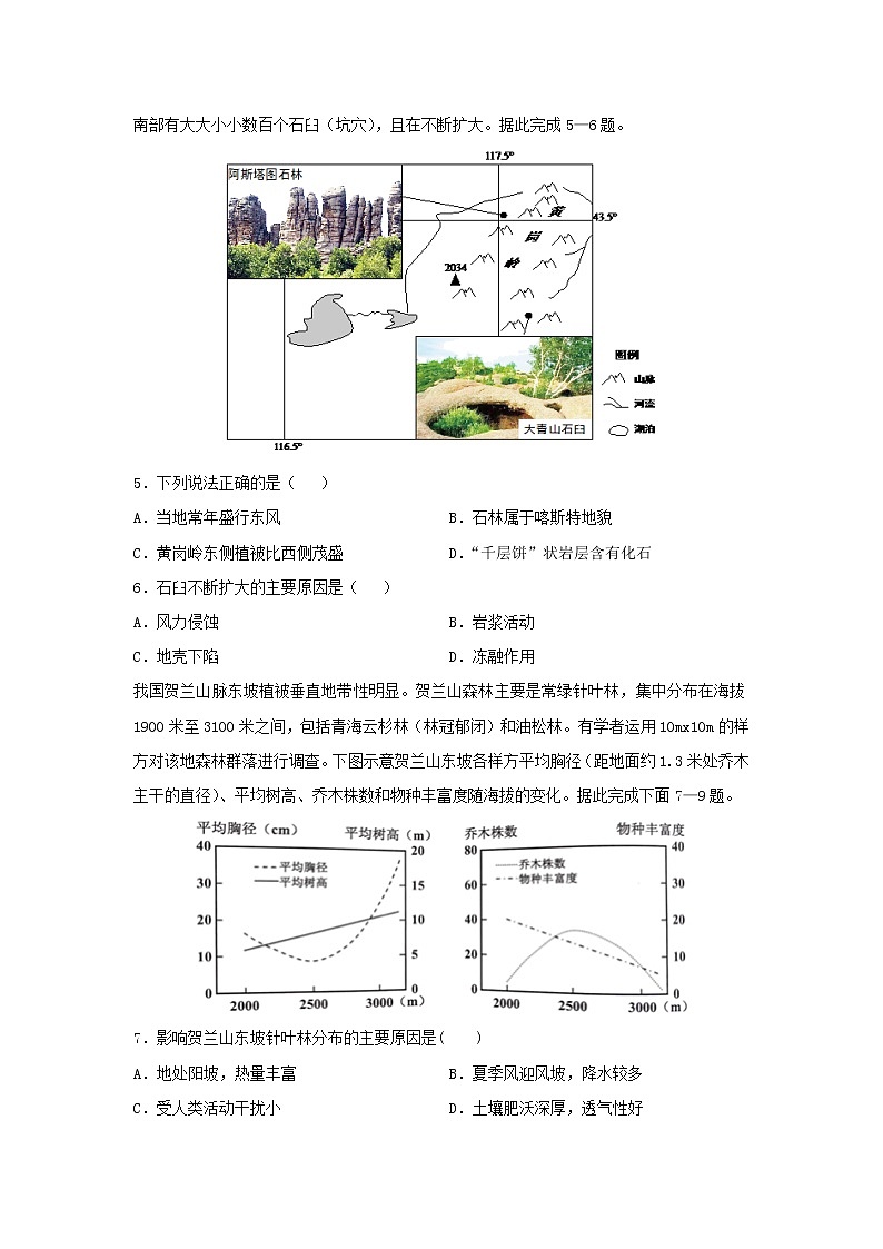 【地理】贵州省思南中学2019-2020学年高二下学期期末考试试卷02