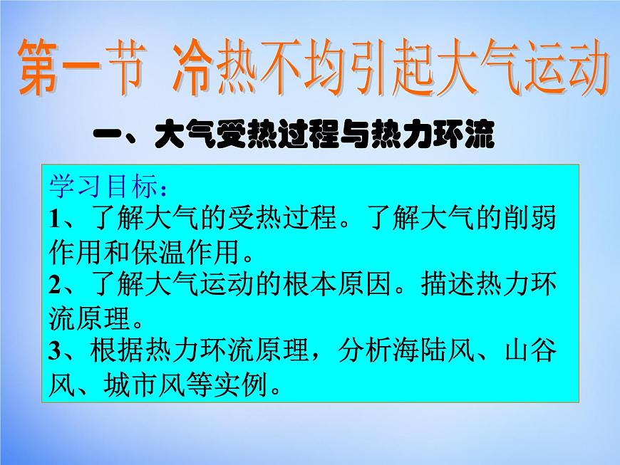 高中地理人教版必修1 2.1冷熱不均引起大氣運動課件 （共23 張PPT）第2頁