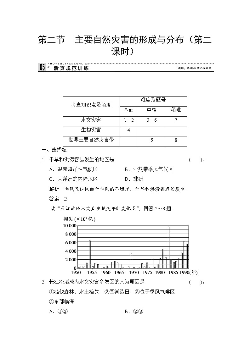 1.2 主要自然灾害的形成与分布(第2课时) 规范训练(人教版选修5)01