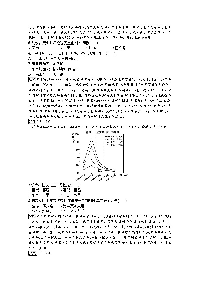 2020-2021学年新教材地理人教版必修第一册课后巩固提升练习:第五章 植被与土壤测评02