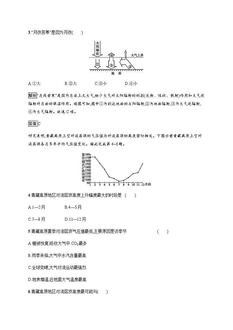 2019-2020学年新教材突破湘教版地理必修第一册练习:第三章 第二节 大气受热过程02