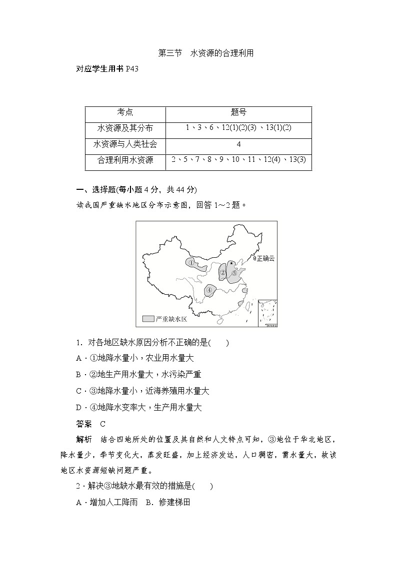 2019-2020学年高中地理人教版必修1新同步作业:3.3水资源的合理利用 练习01