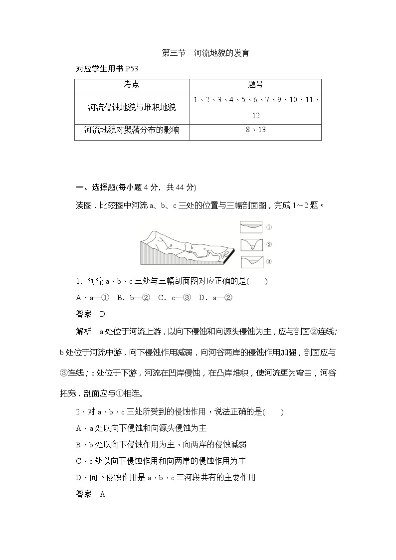 2019-2020版地理人教必修一同步刷题首先卷（A卷 B卷）：第四章 第三节河流地貌的发育01